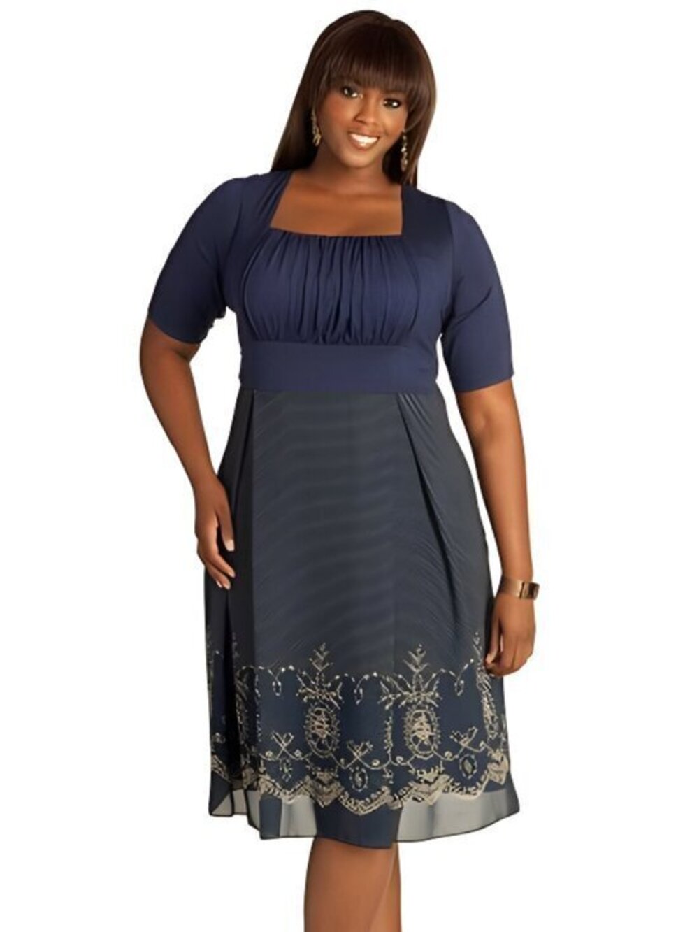 IGIGI by Yuliya Raquel Plus Size 18/20 Navy Cream Print Midi Dress Lined EUC